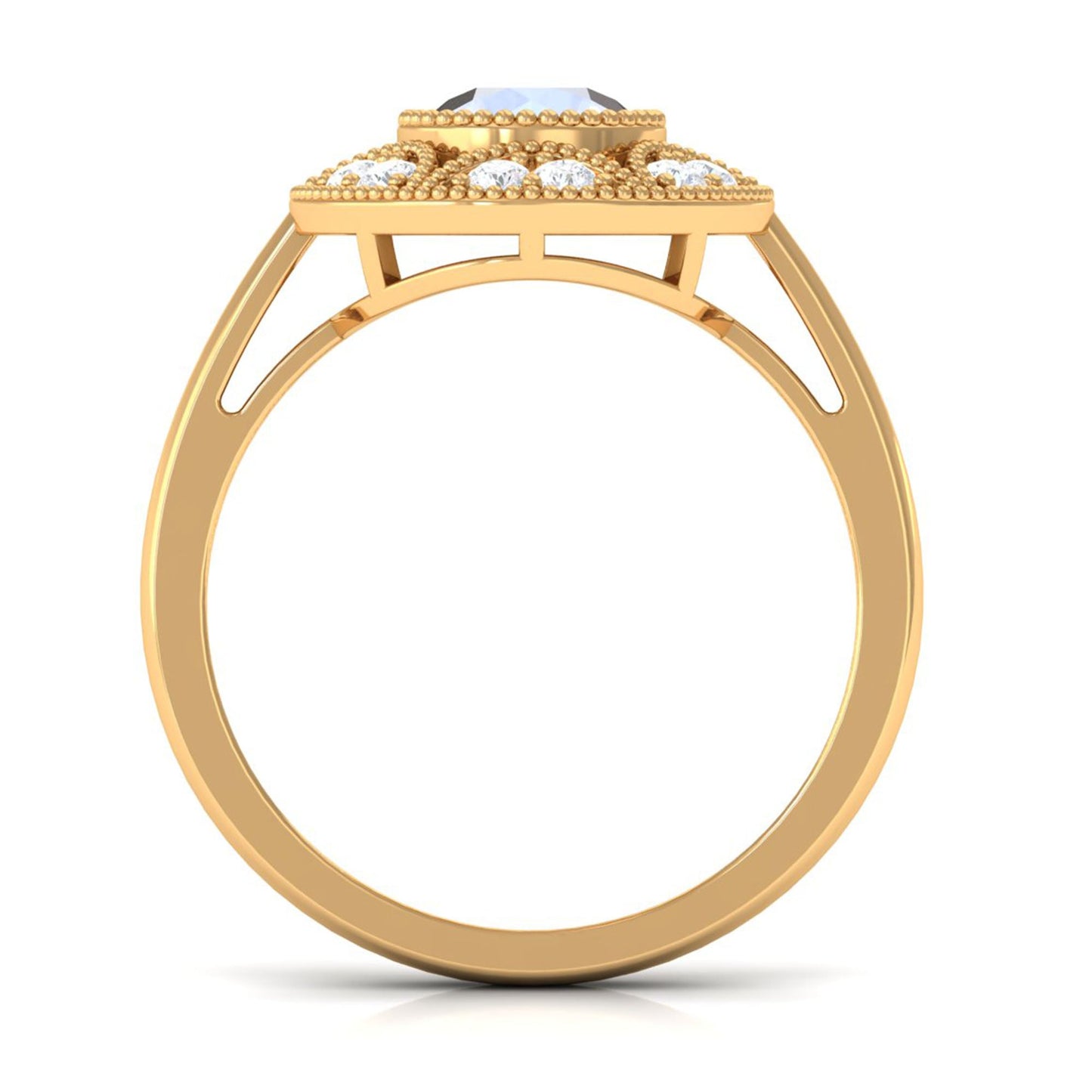 0.3 Carat Round Moonstone and Diamond Vintage Engagement Ring