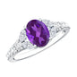 Natural 1 Carat Amethyst Oval Engagement Ring with Diamond