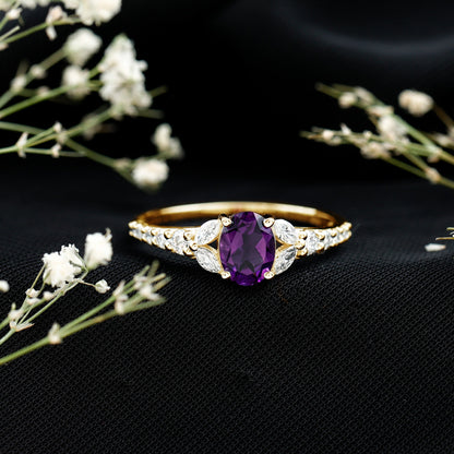 Natural 1 Carat Amethyst Oval Engagement Ring with Diamond