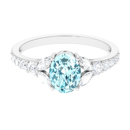 1 Carat Oval Aquamarine Engagement Ring with Diamond
