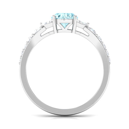 1 Carat Oval Aquamarine Engagement Ring with Diamond