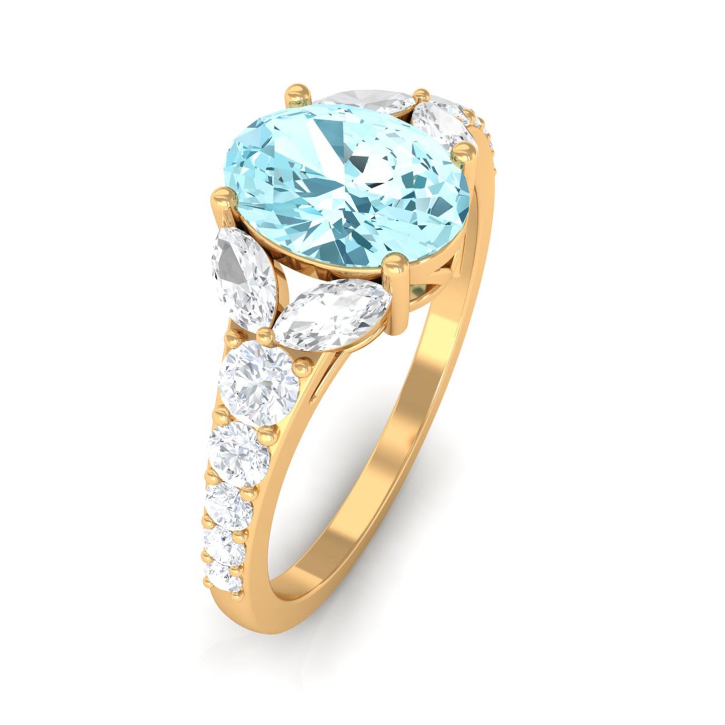 1 Carat Oval Aquamarine Engagement Ring with Diamond
