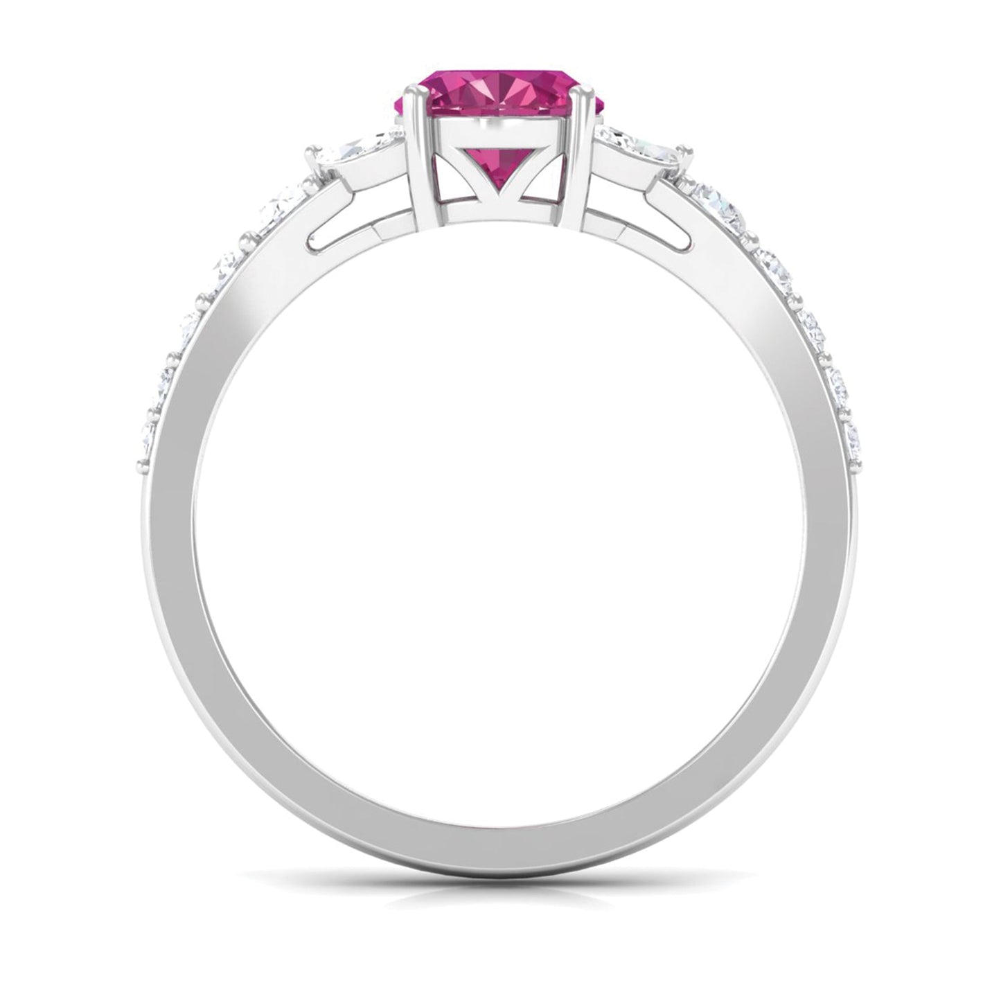 Split Shank Oval Pink Tourmaline Solitaire Engagement Ring with Moissanite