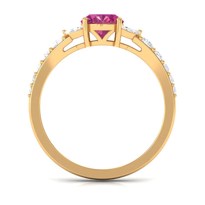 Split Shank Oval Pink Tourmaline Solitaire Engagement Ring with Moissanite