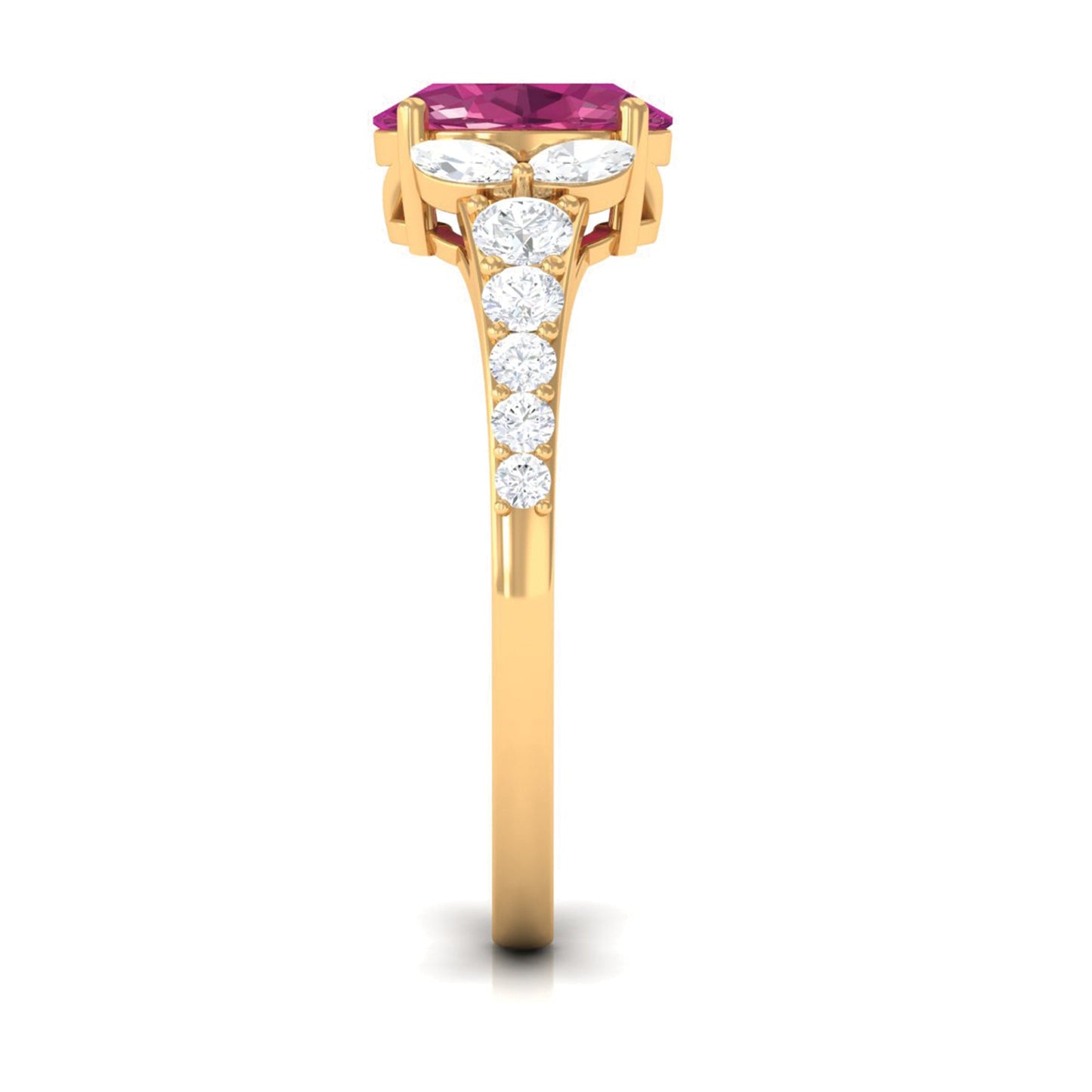 Split Shank Oval Pink Tourmaline Solitaire Engagement Ring with Moissanite
