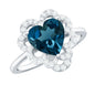 2 Carat Heart Shape London Blue Topaz Designer Engagement Ring with Diamond Halo