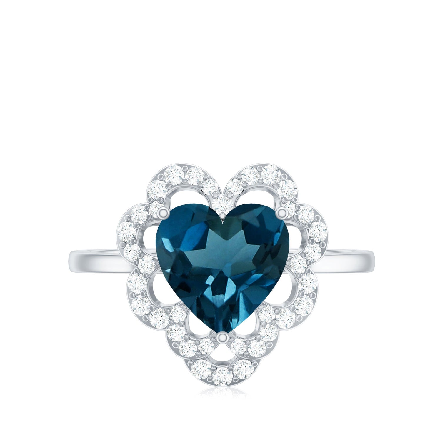 2 Carat Heart Shape London Blue Topaz Designer Engagement Ring with Diamond Halo