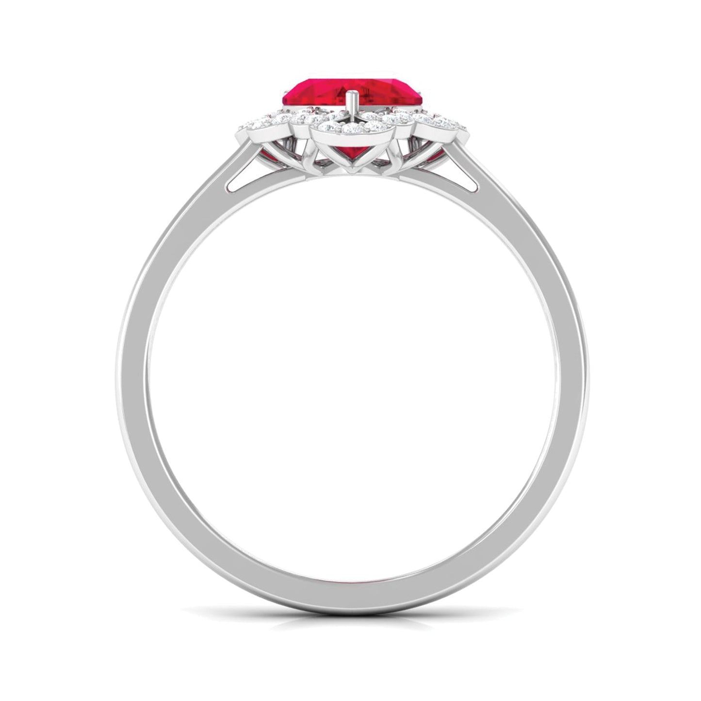 0.9 Carat Lab Created Ruby Heart Engagement Ring with Diamond Accent