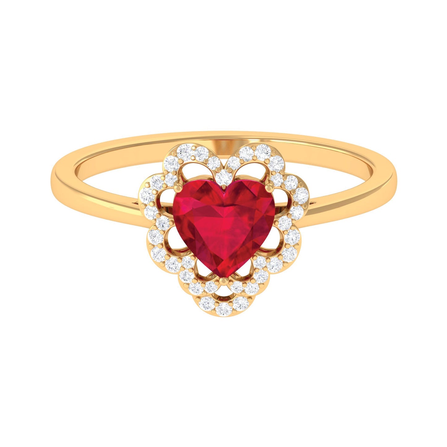 0.9 Carat Lab Created Ruby Heart Engagement Ring with Diamond Accent