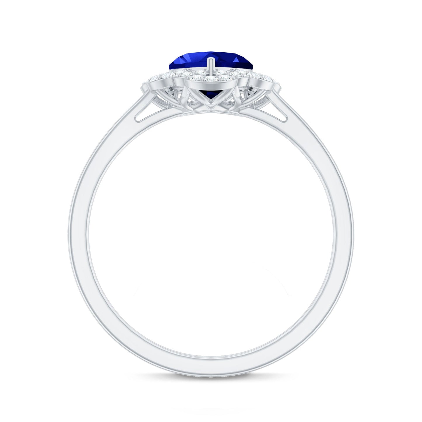 0.9 Carat Heart Lab Grown Blue Sapphire Designer Engagement Ring with Diamond