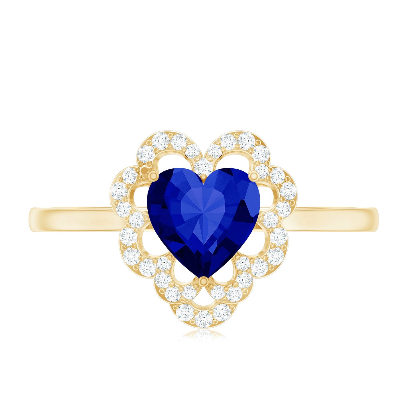 0.9 Carat Heart Lab Grown Blue Sapphire Designer Engagement Ring with Diamond