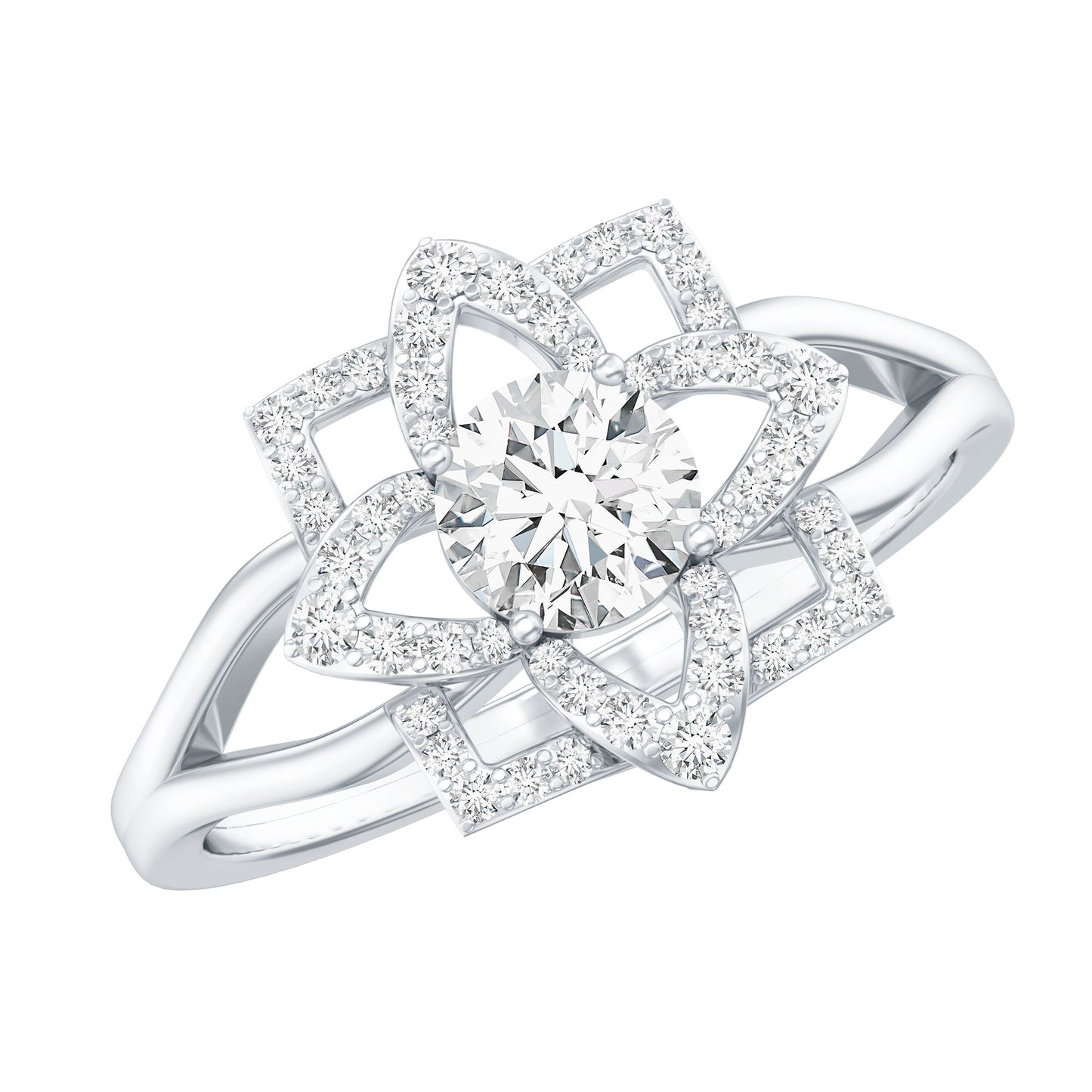 Certified Moissanite Floral Engagement Ring with Split Shank