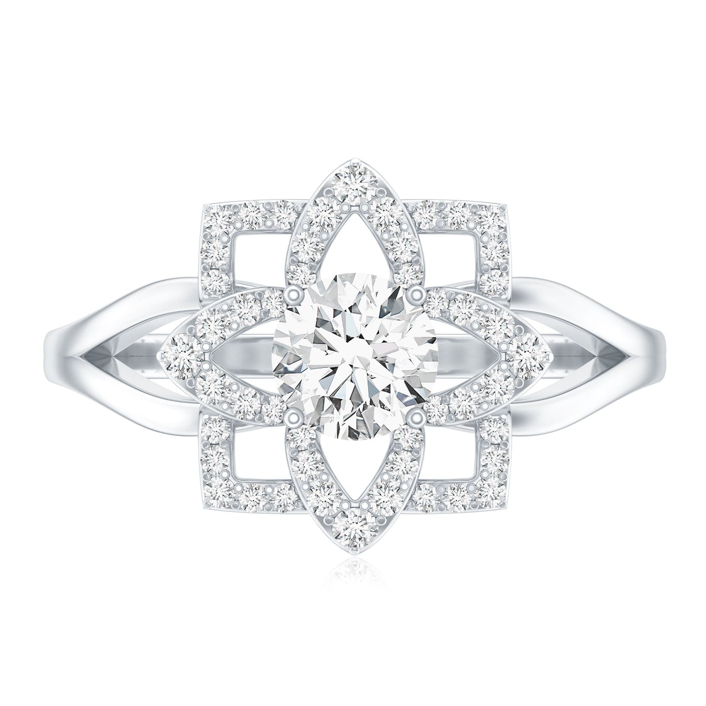 Certified Moissanite Floral Engagement Ring with Split Shank