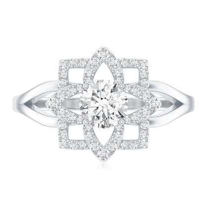 Certified Moissanite Floral Engagement Ring with Split Shank