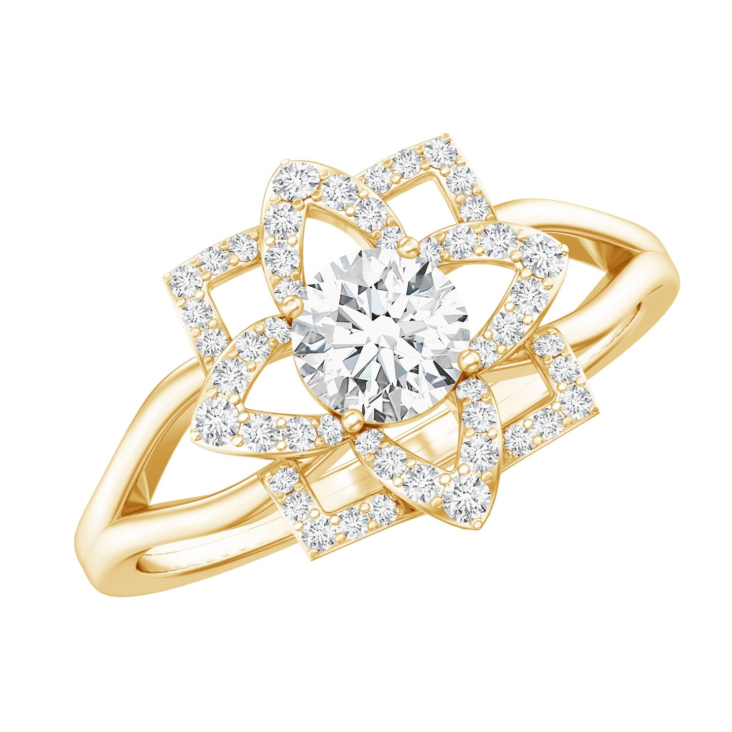 Certified Moissanite Floral Engagement Ring with Split Shank