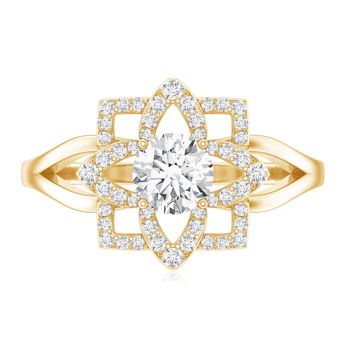 Certified Moissanite Floral Engagement Ring with Split Shank