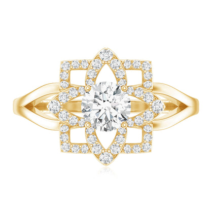 Certified Moissanite Floral Engagement Ring with Split Shank