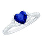 Certified 0.9 Carat Lab Grown Blue Sapphire Heart Engagement Ring with Real Diamond