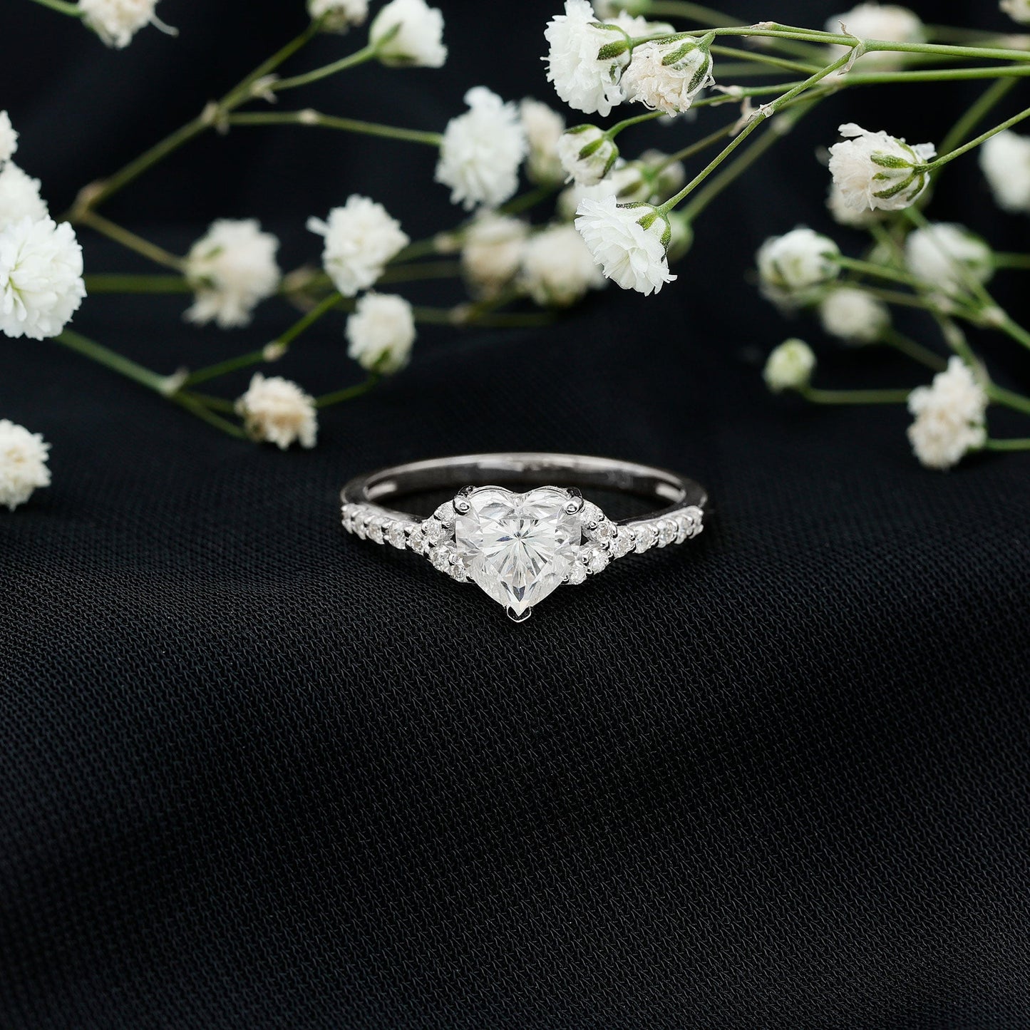 Certified Heart Shape Moissanite Engagement Ring