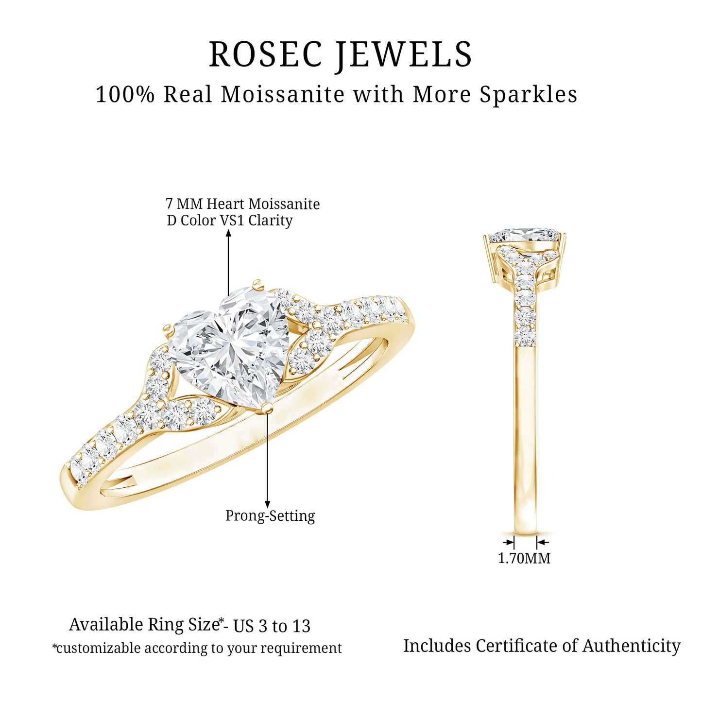 Certified Heart Shape Moissanite Engagement Ring