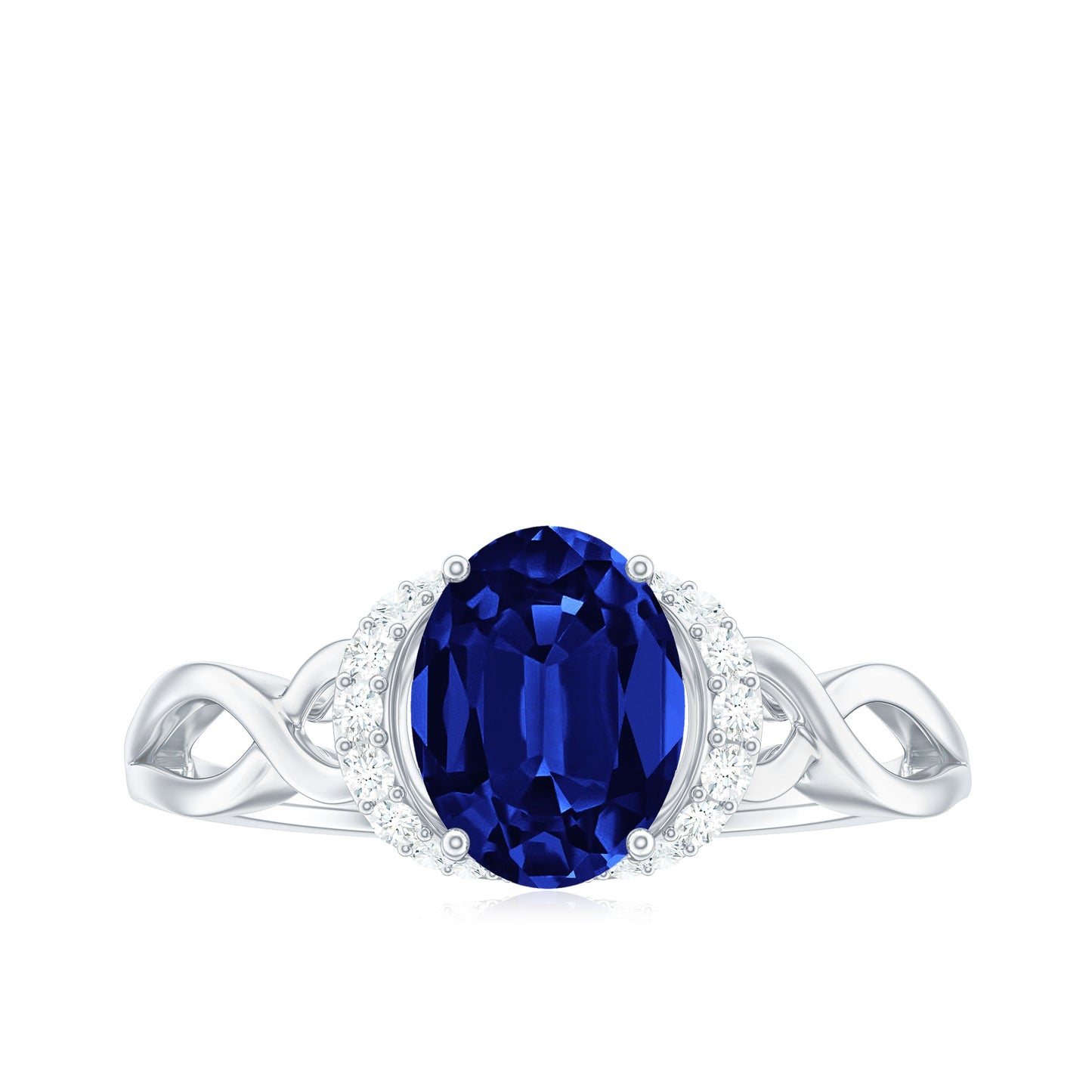 Certified 1.5 Carat Lab Grown Blue Sapphire Diamond Oval Engagement Ring with Crossover Shank
