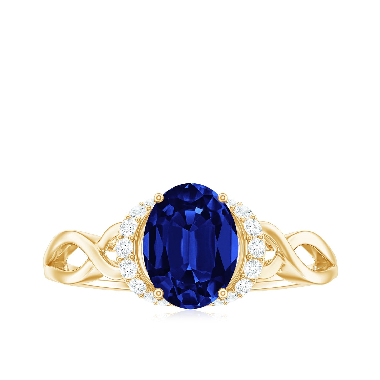 Certified 1.5 Carat Lab Grown Blue Sapphire Diamond Oval Engagement Ring with Crossover Shank
