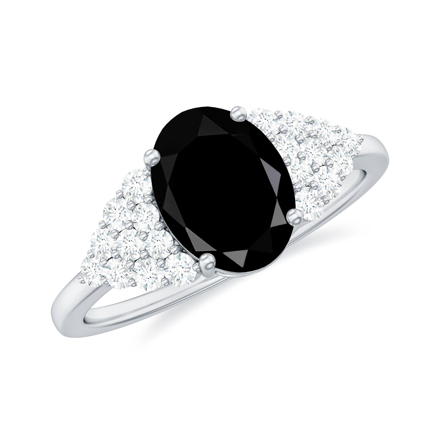 1.9 Carat Lab Grown Black Diamond Oval Engagement Ring with White Diamond