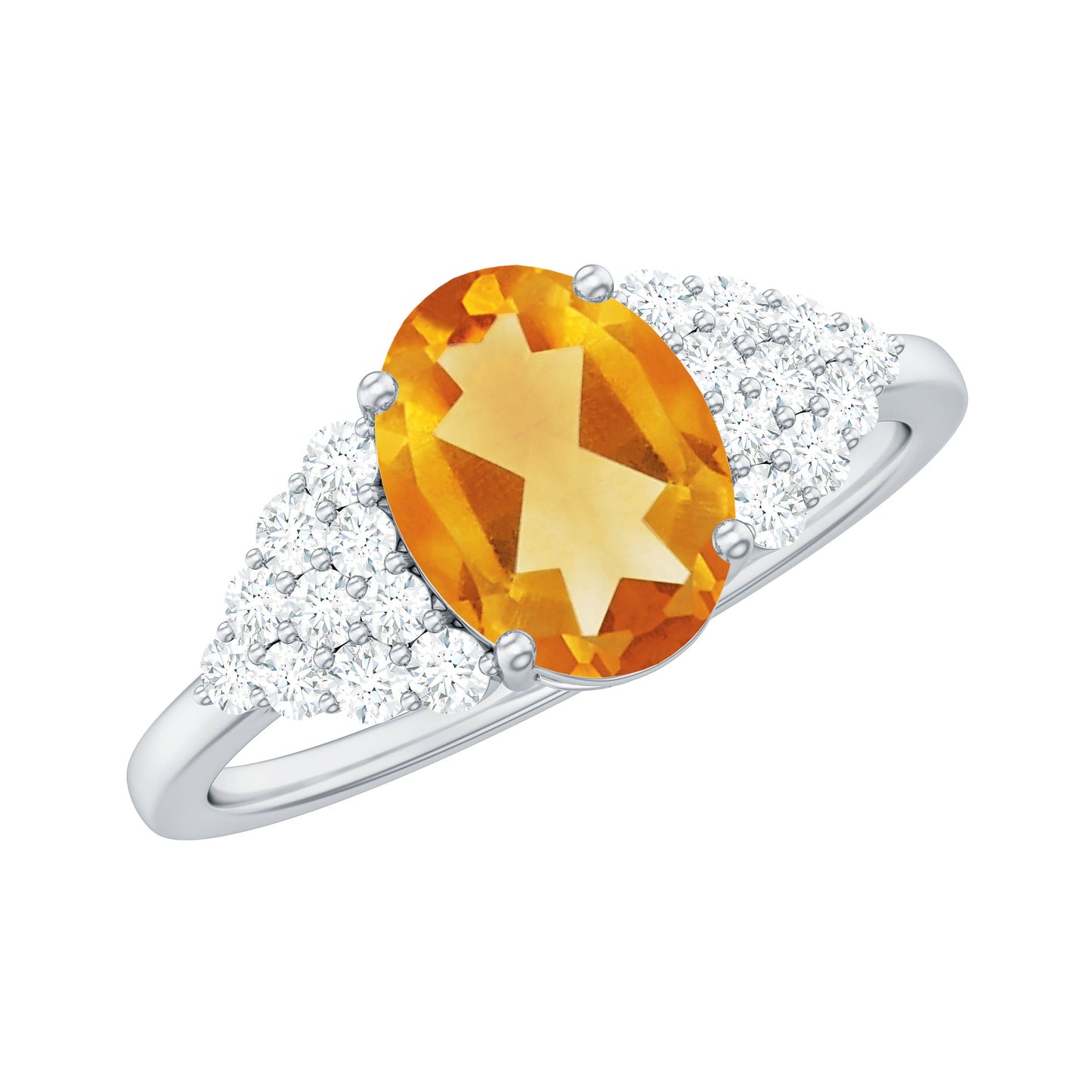 Natural Yellow Citrine Oval Engagement Ring with Diamond Side Stones