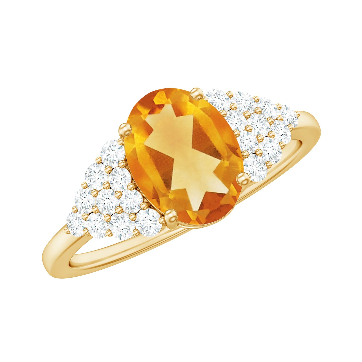 Natural Yellow Citrine Oval Engagement Ring with Diamond Side Stones