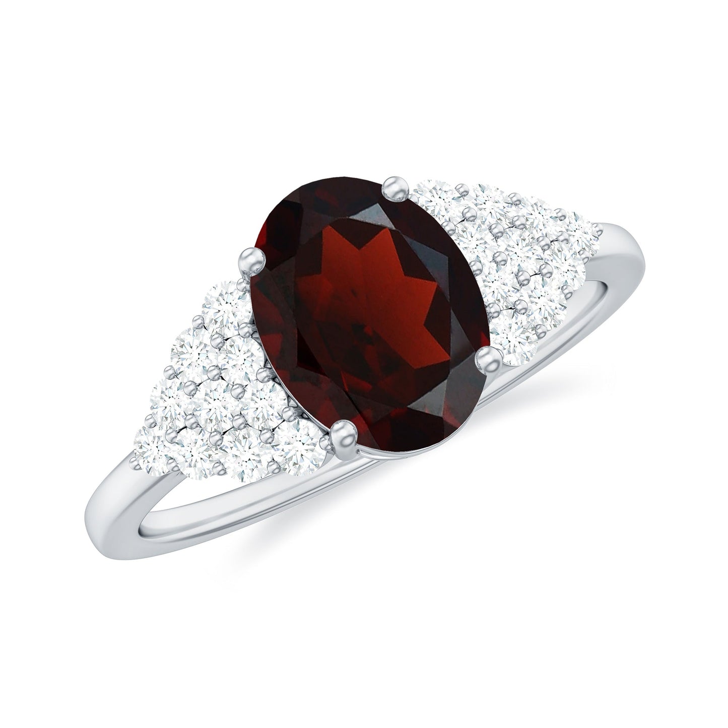 Certified Real 1.5 Carat Garnet Oval Engagement Ring with Diamond