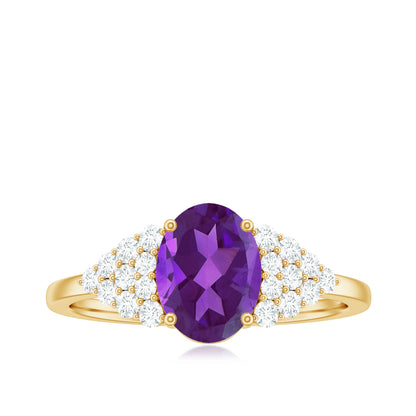 1 Carat Oval Amethyst Engagement Ring with Diamond