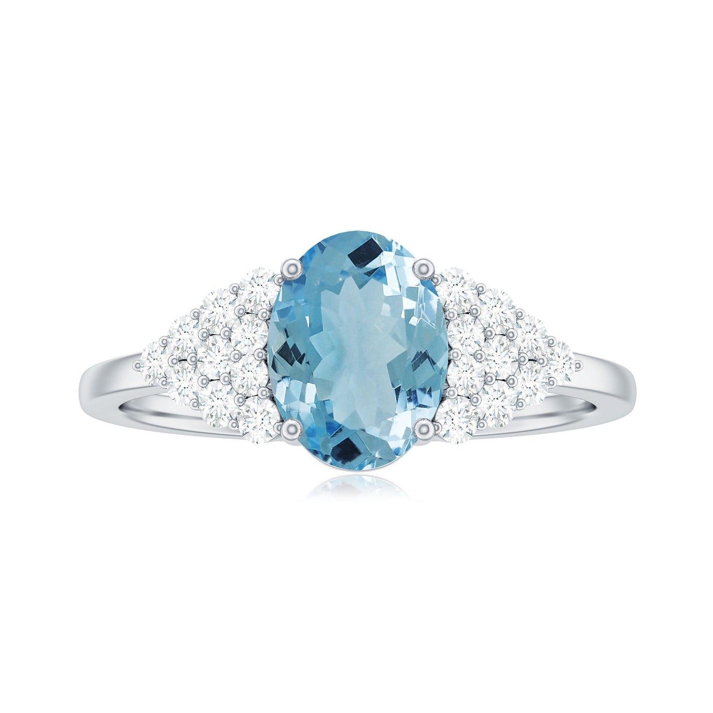Solitaire 1 Carat Aquamarine Oval Engagement Ring with Diamond Cluster