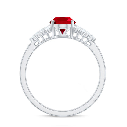 Certified 1.5 Carat Oval Lab Grown Ruby Engagement Ring with Diamond