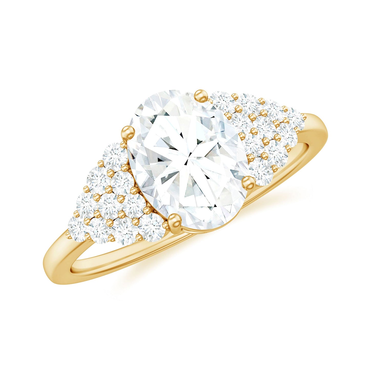 1.2 Carat Oval Moissanite Engagement Ring with Cluster Side Stones