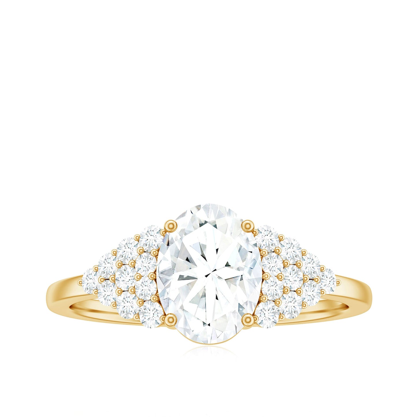 1.2 Carat Oval Moissanite Engagement Ring with Cluster Side Stones