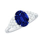 Certified 1.5 Carat Lab Grown Blue Sapphire Oval Engagement Ring with Diamond Side Stones