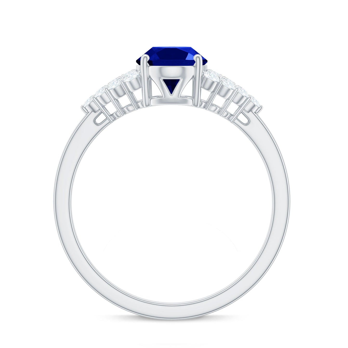 Certified 1.5 Carat Lab Grown Blue Sapphire Oval Engagement Ring with Diamond Side Stones