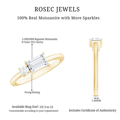 Baguette and Round Moissanite Two Stone Promise Ring