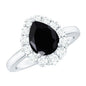 Certified Genuine 1.7 Carat Black Spinel Teardrop Engagement Ring with Diamond Halo