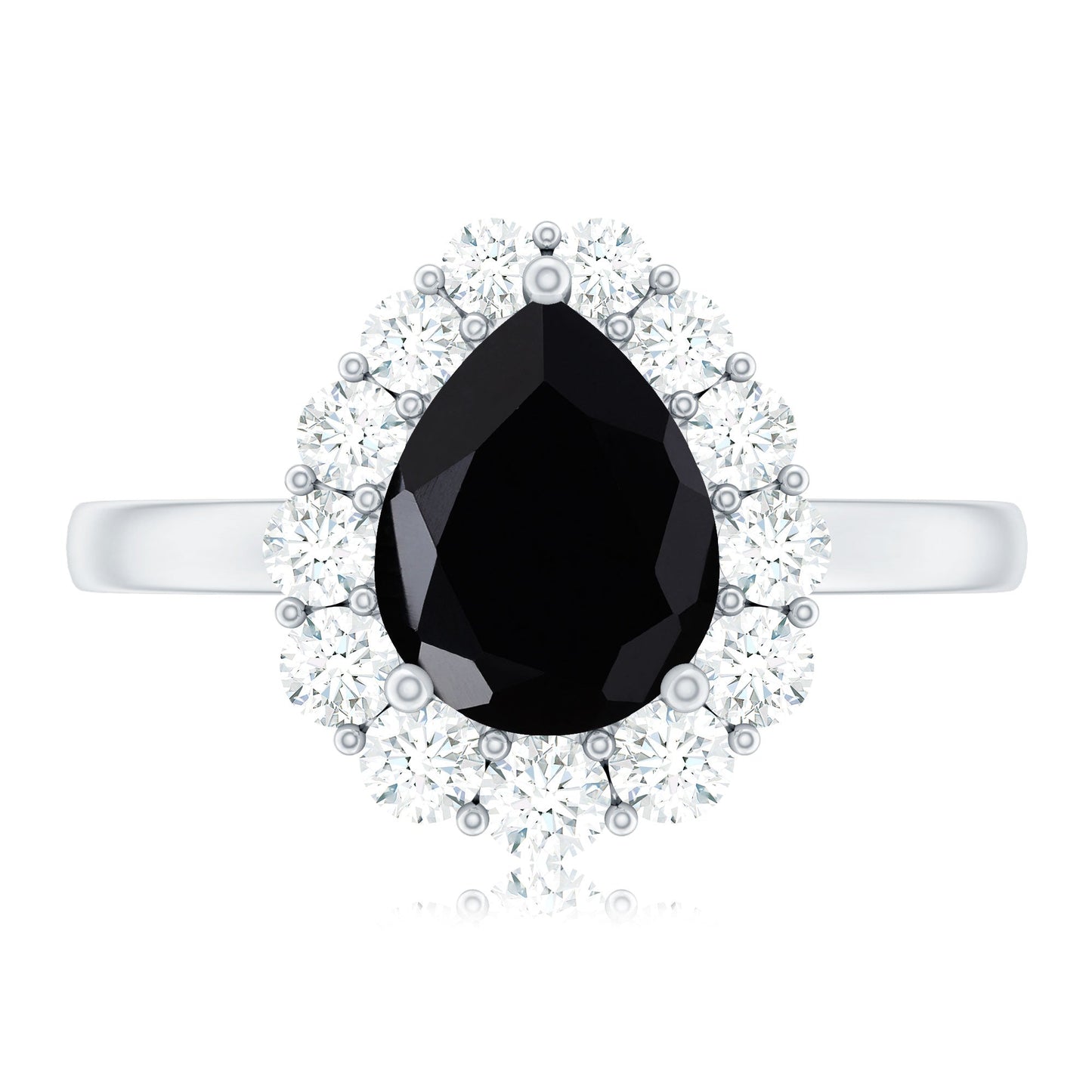 Certified Genuine 1.7 Carat Black Spinel Teardrop Engagement Ring with Diamond Halo