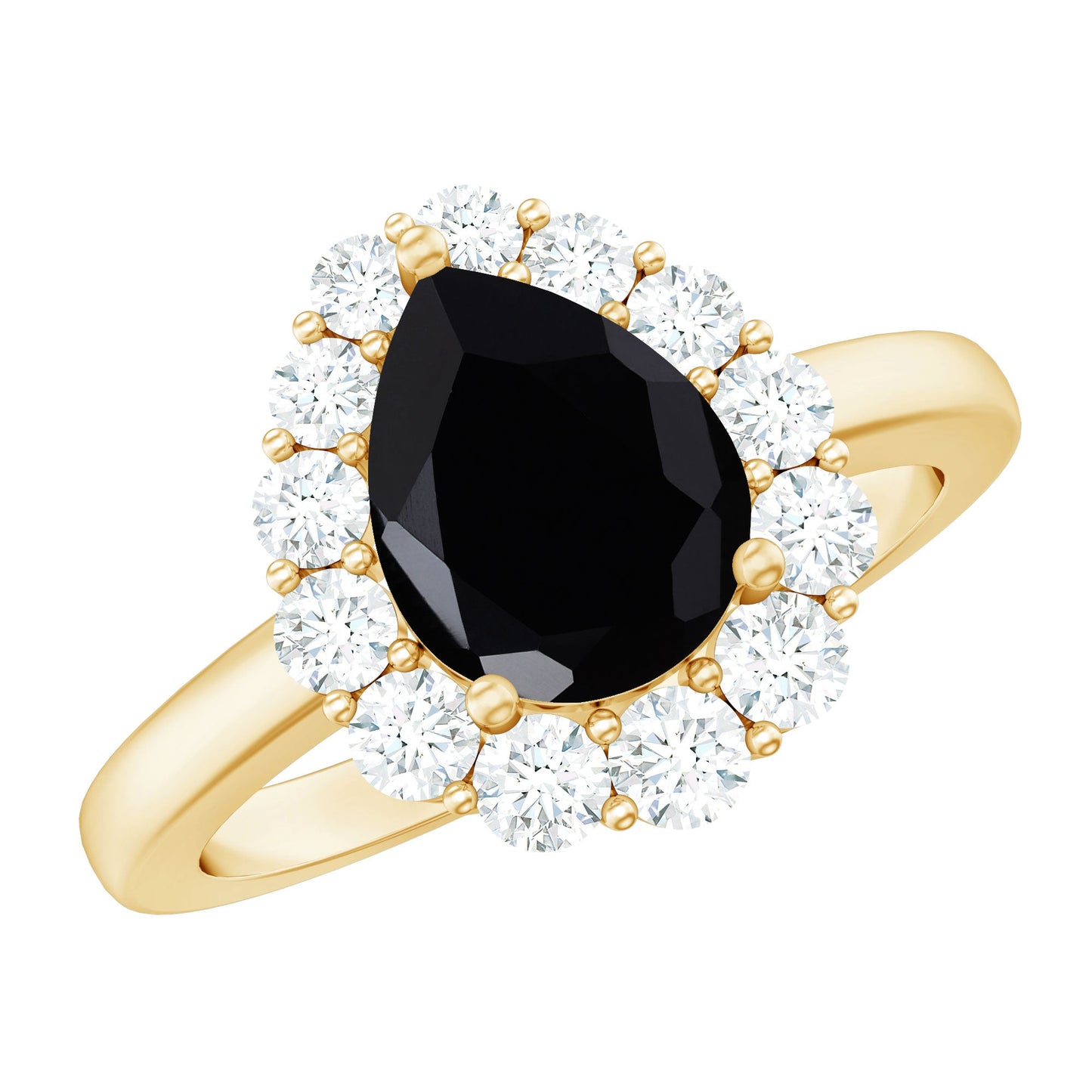 Certified Genuine 1.7 Carat Black Spinel Teardrop Engagement Ring with Diamond Halo