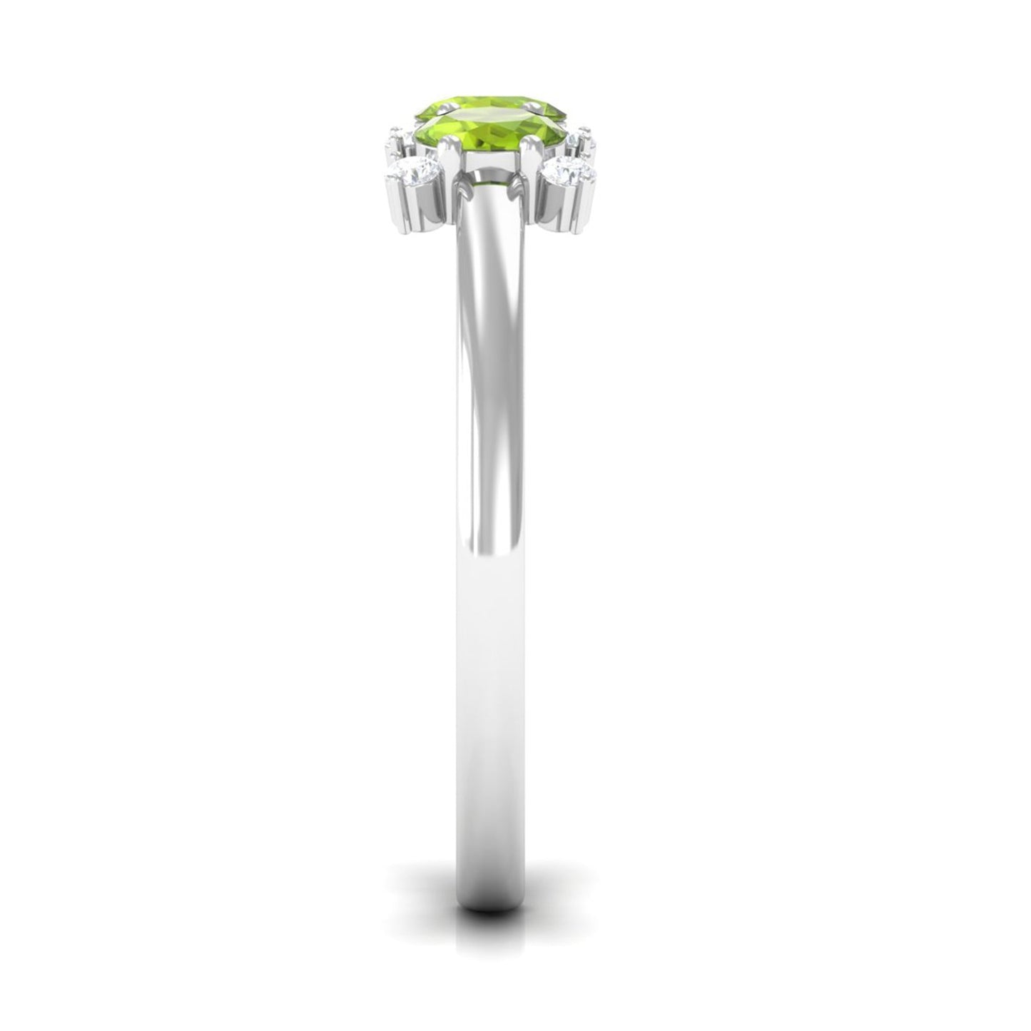 Oval Cut Peridot Three Stone Ring with Diamond Stones