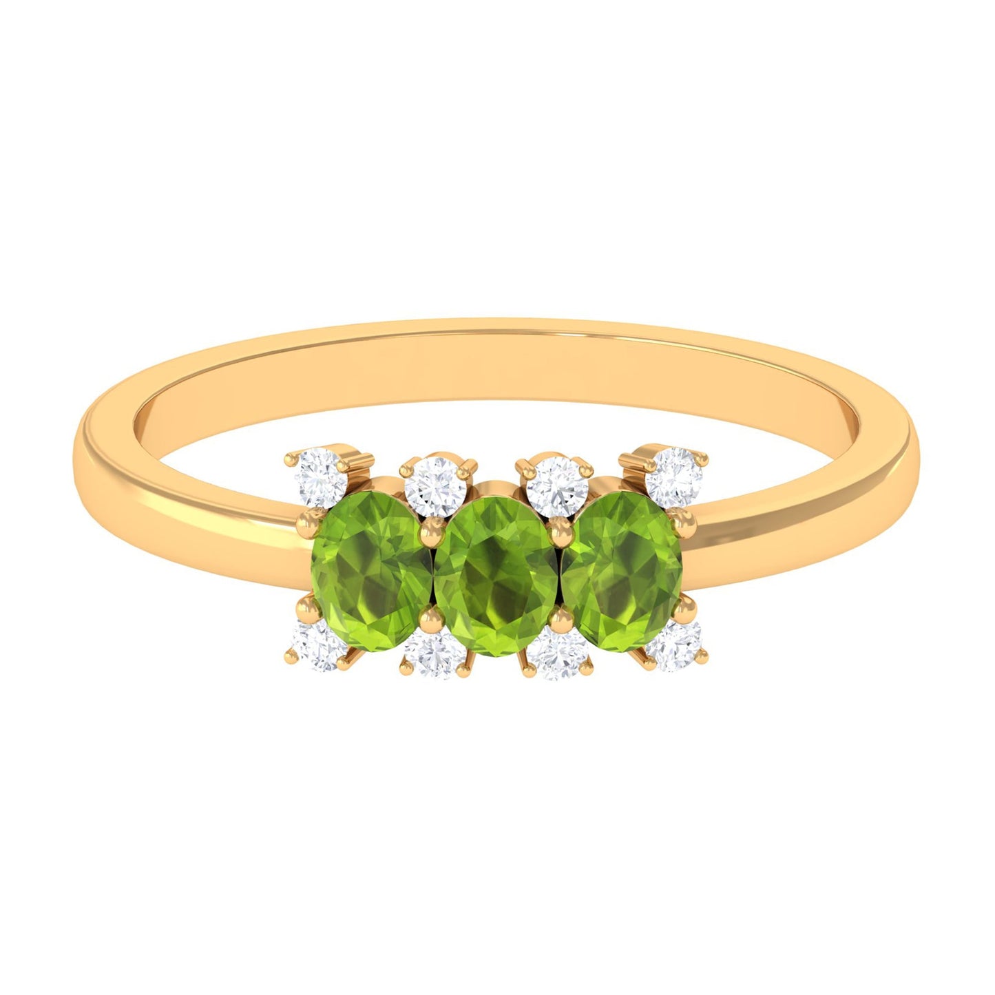 Oval Cut Peridot Three Stone Ring with Diamond Stones
