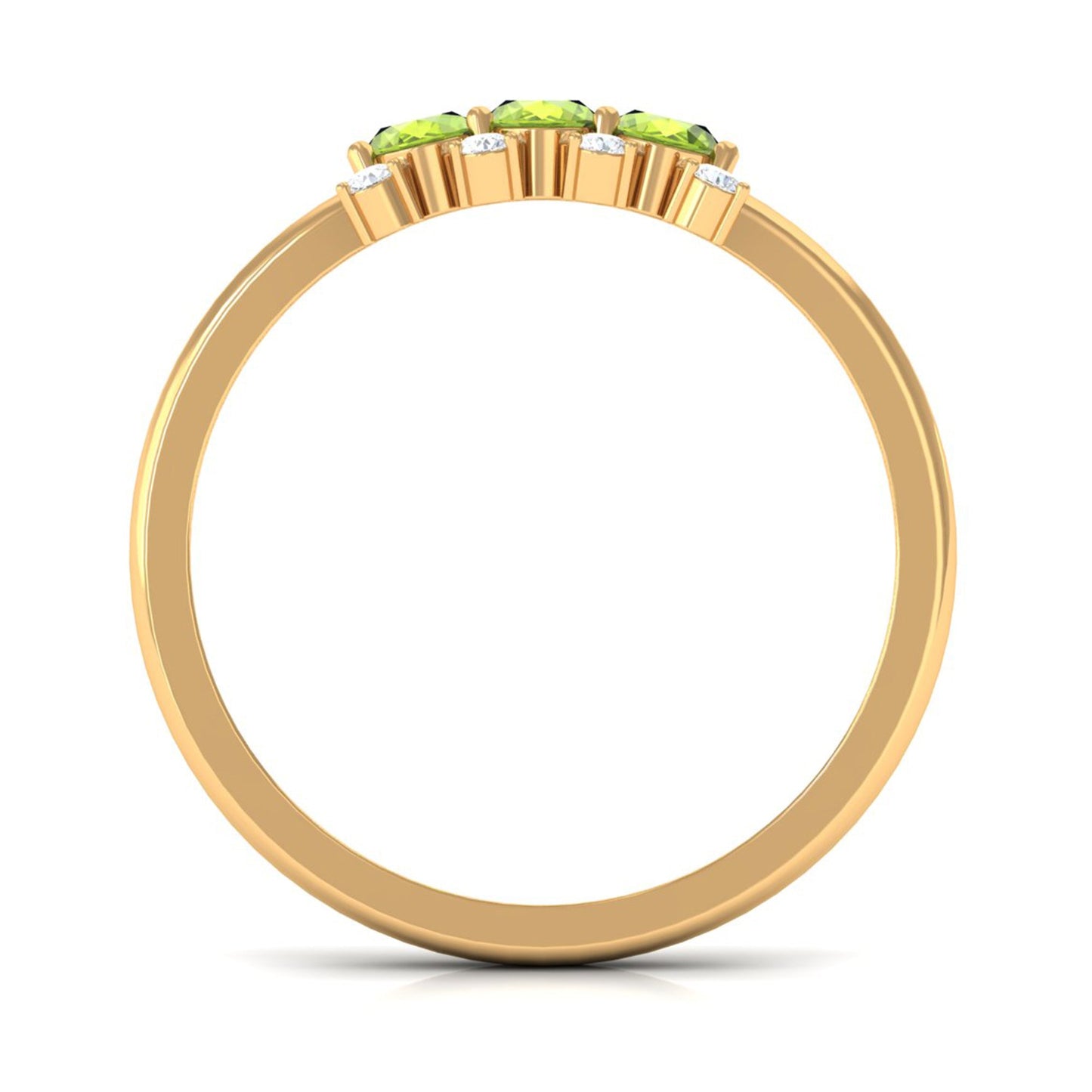 Oval Cut Peridot Three Stone Ring with Diamond Stones