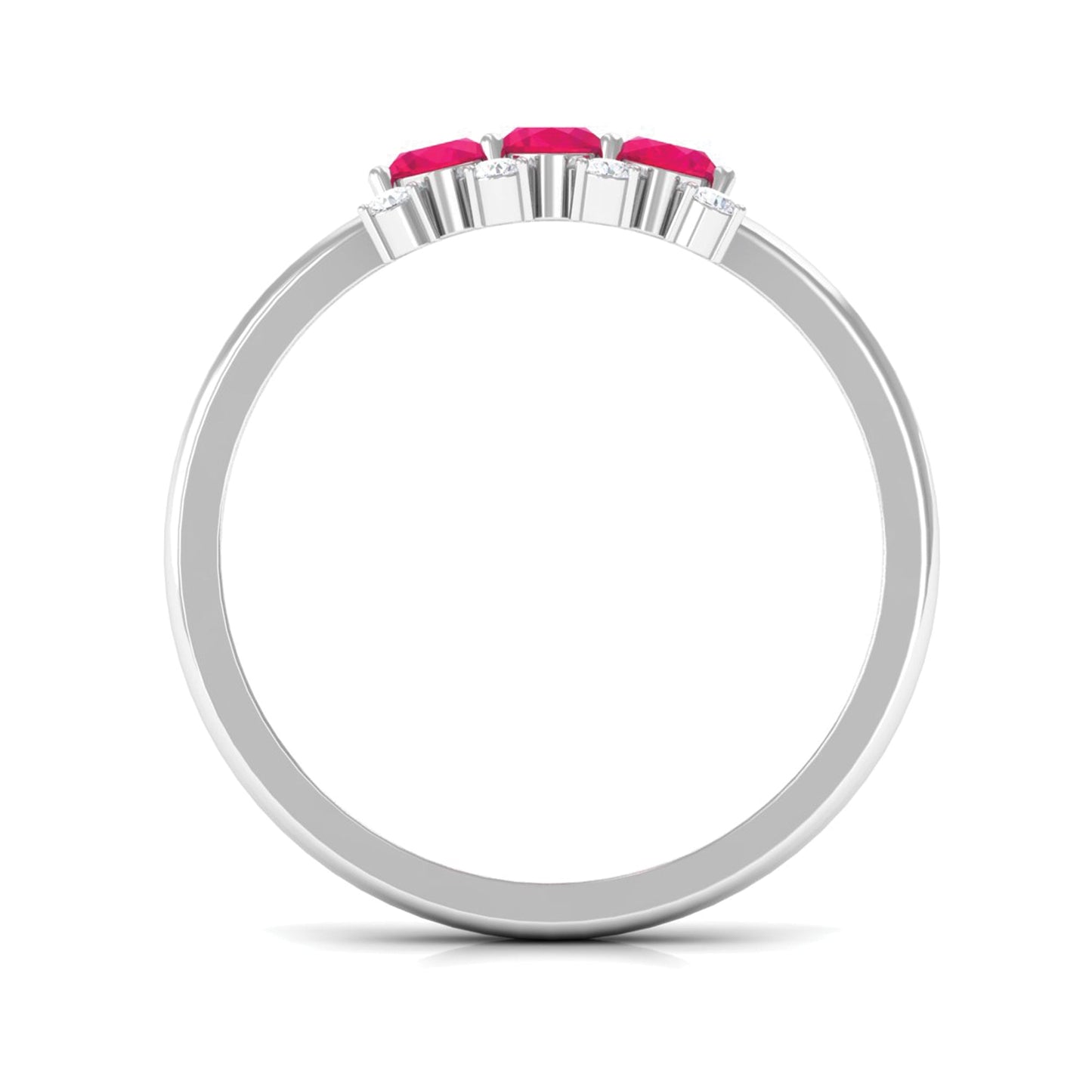 Oval Ruby Three Stone Promise Ring with Diamond