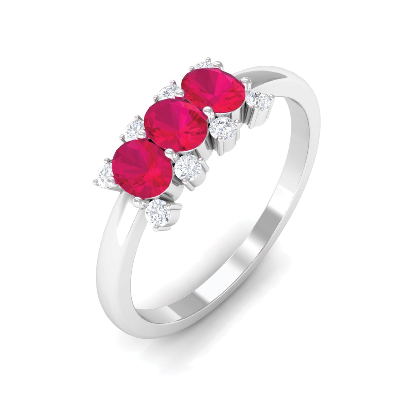 Oval Ruby Three Stone Promise Ring with Diamond