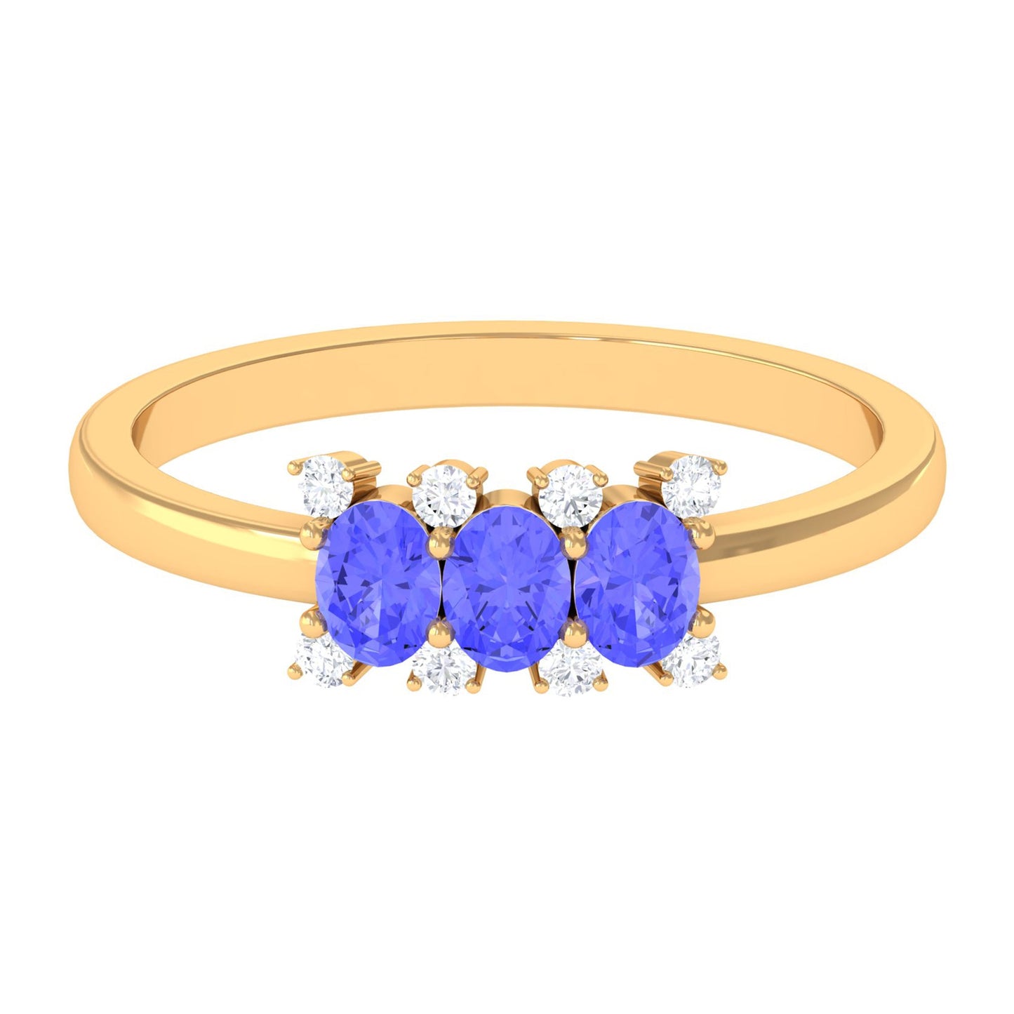 Oval Cut Tanzanite Three Stone Ring with Diamond