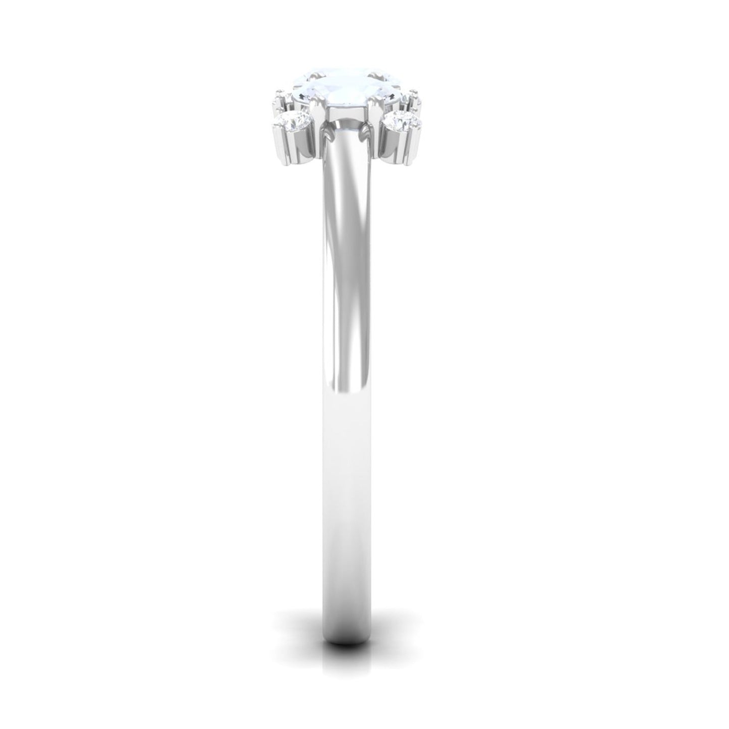 Oval Cut Moonstone Three Stone Ring with Diamond