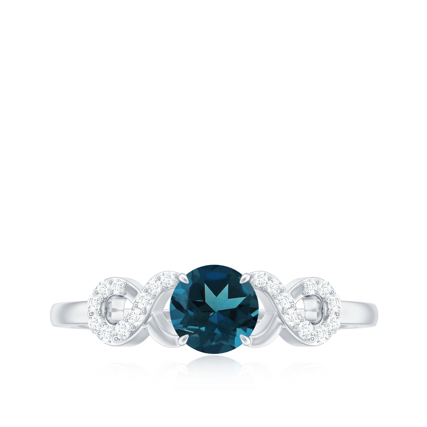 0.6 Carat Round London Blue Topaz Engagement Ring with Criss Cross Diamond