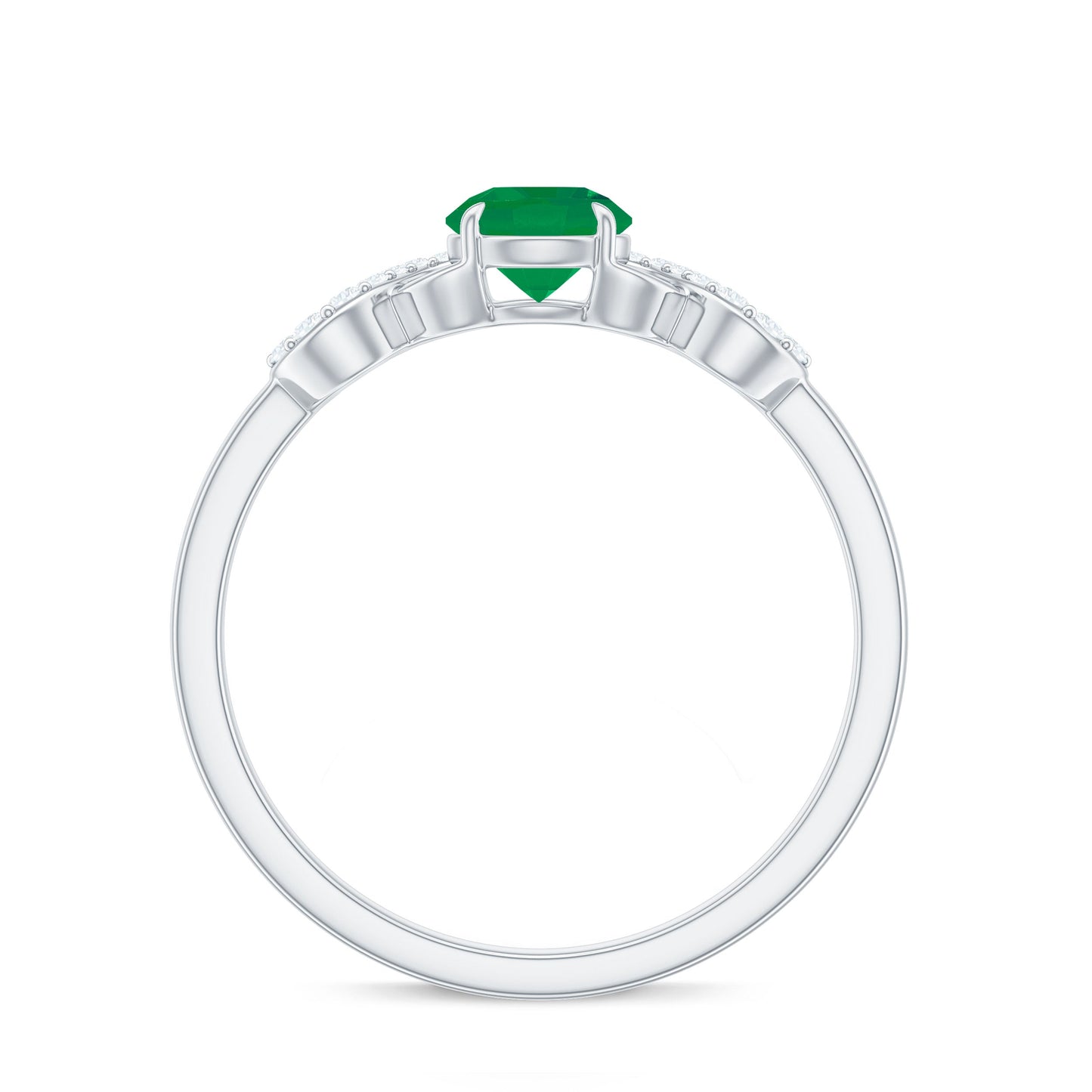 Real Emerald Diamond Promise Engagement Ring with Criss Cross Shank